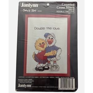 NEW Janlynn Suzy's Zoo Cross Stitch Double the Love cute Ducks Duckies 5x7" 1988